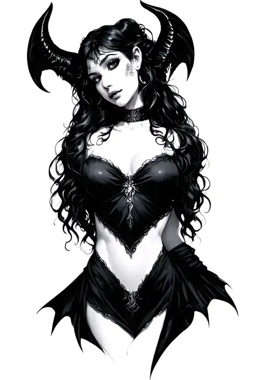 succubus with collar  tattoo design idea