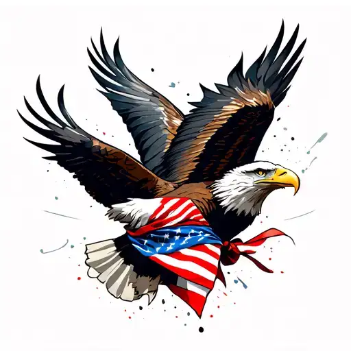 Flying Bald Eagle wearing an American Flag bandana. tattoo design idea