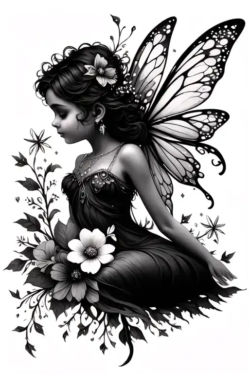 long spine tatto with a small fairy and flowers and maybe sparkles and other cute tiny designs tattoo design idea