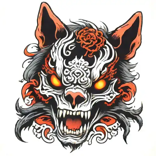 angry wolf scull tattoo design idea