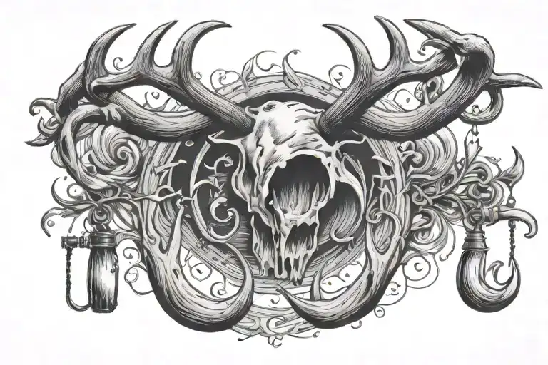 antlers and fishing hook tattoo design idea