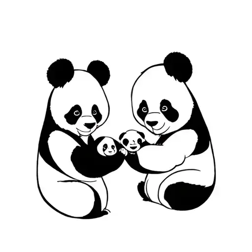 mom dad and baby panda sitting tattoo design idea