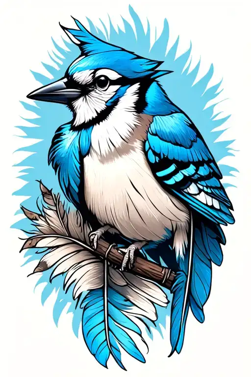 blue jay feathers tattoo design idea