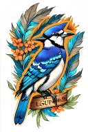 blue jay feathers tattoo design idea