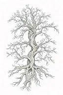 willow tree upside down with roots interwined tattoo design idea