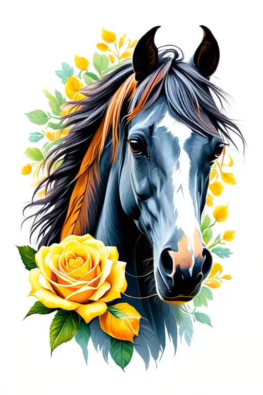 tuliptree feather infinity horse yellow rose tattoo design idea