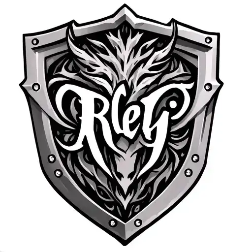 My kids names on a 3d black and white pre historic shield Ryley, Kunashe, Amari tattoo design idea