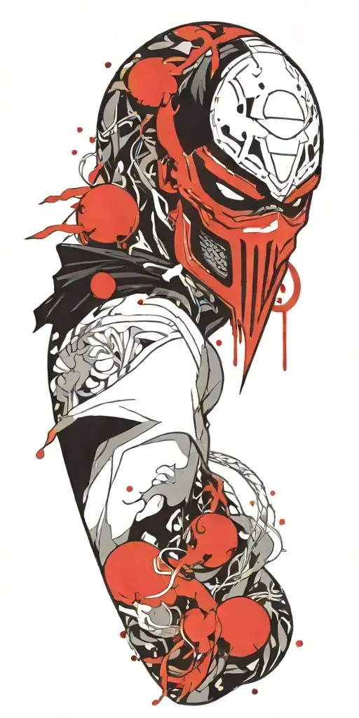 anime character wearing a oni mask fighting off inner demons tattoo design idea