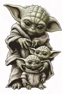 baby yoda and groot holding tattoo design idea