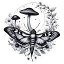 moth mushroom celestial floral patterns tattoo design idea
