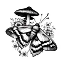 moth mushroom celestial floral patterns tattoo design idea