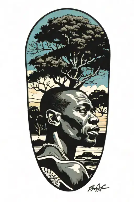 African man and a tree tattoo design idea
