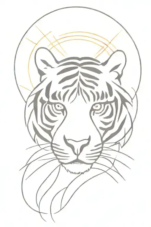 tiger head and sun rays shining tattoo design idea