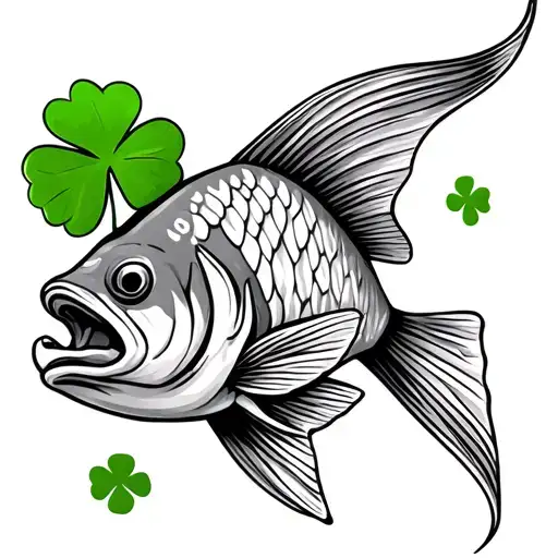 outline fish with shamrock tattoo design idea