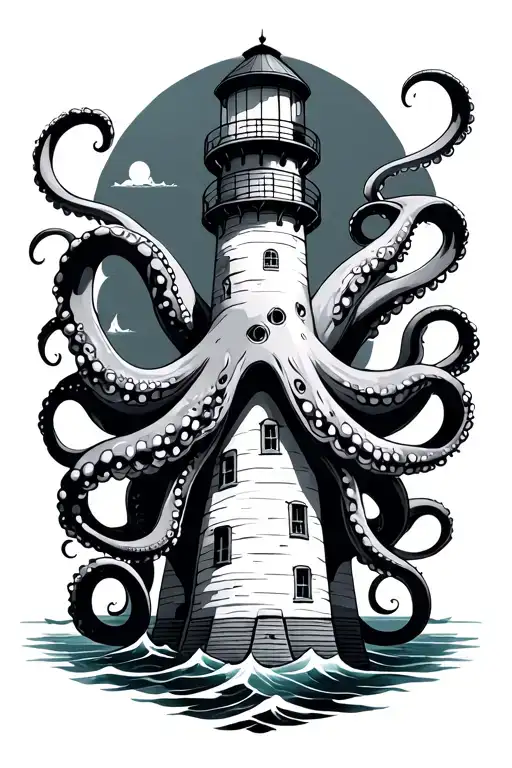 octopus lighthouse tattoo design idea