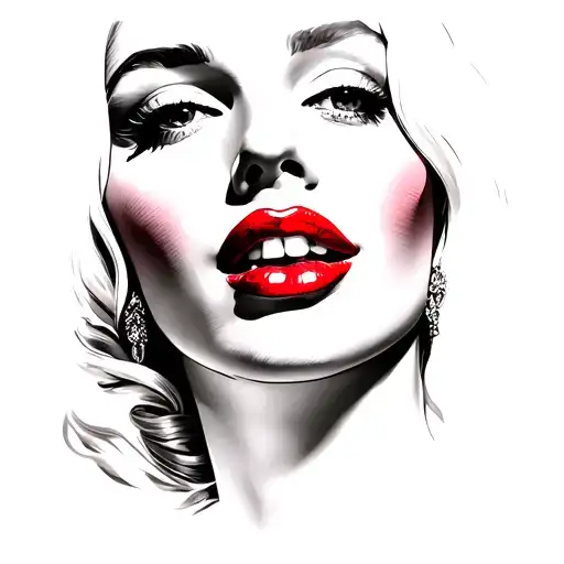 madonna face with red lips tattoo design idea