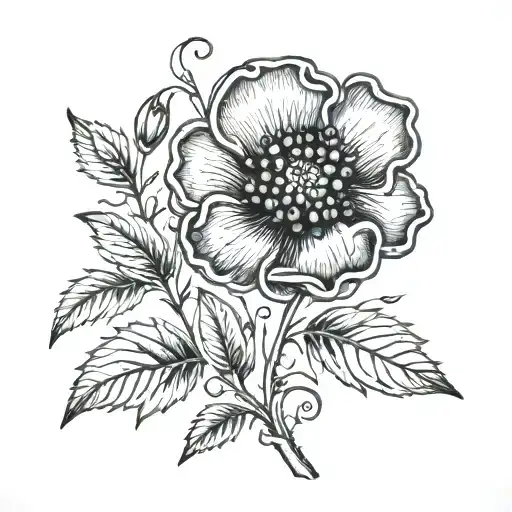 blueberry vine poppy flower tattoo design idea