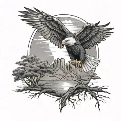 african landscape sunbeam eagles tattoo design idea