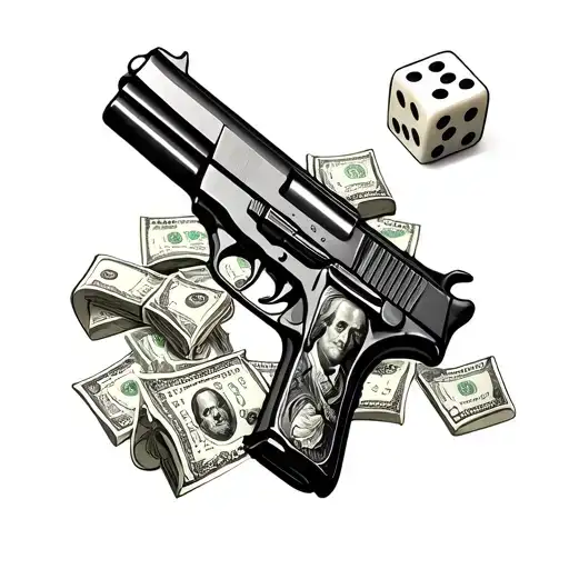 money,guns,dice tattoo design idea