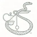 A minimalist tattoo of a snake coiled around a scale, representing the balance and judgement in the client's life as a Libra tattoo design idea