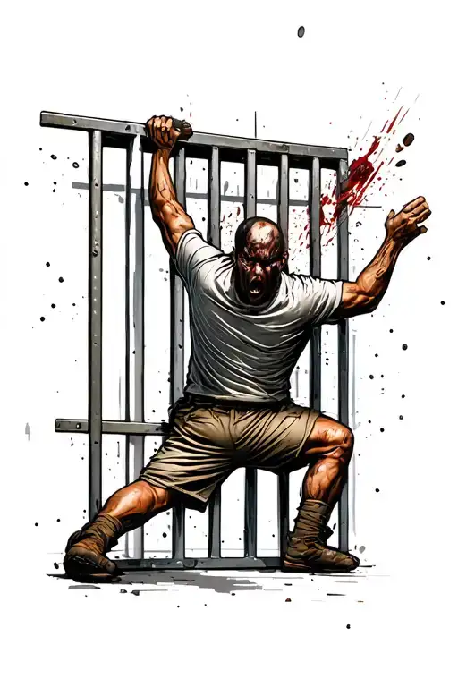 inmate attacking guard through bars tattoo design idea