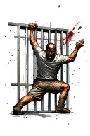 inmate attacking guard through bars tattoo design idea