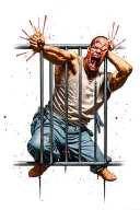 inmate attacking guard through bars tattoo design idea