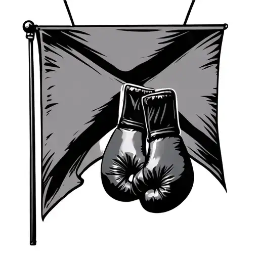 folder flag with boxing gloves hanging tattoo design idea