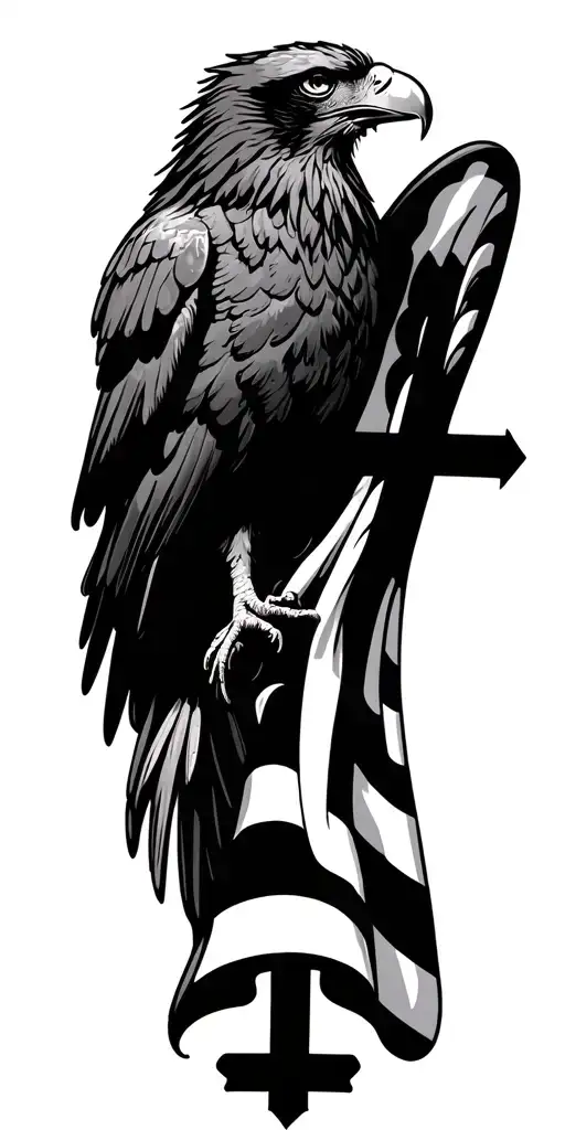 cross, flag, eagle perched tattoo design idea