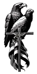 cross, flag, eagle perched tattoo design idea