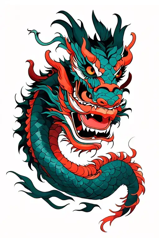 oni mask with Japanese dragon flying aroudn it tattoo tattoo design idea