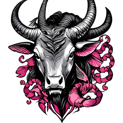 Tattoo for pink men of the winds which includes astrological signs fish, capricorn, scorpion and bull tattoo design idea