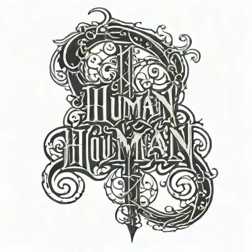 lettering human dark black metal on breast tattoo design idea