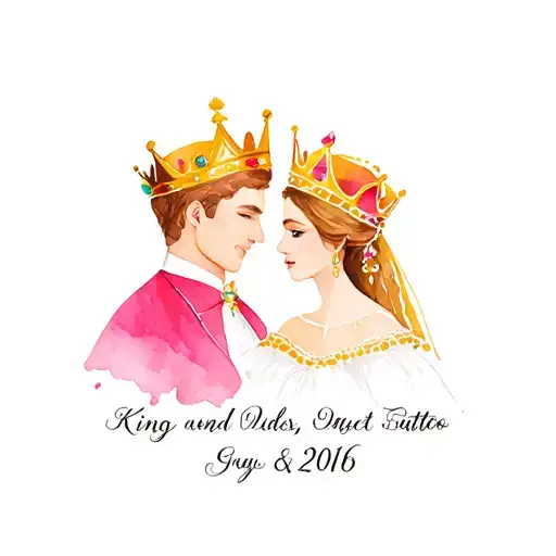 king and queen with wedding date tattoo design idea