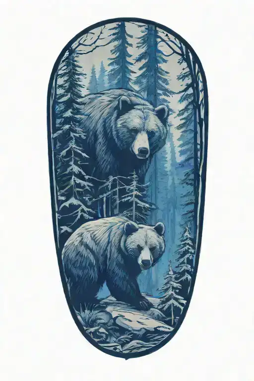 forest with bear walking tattoo design idea