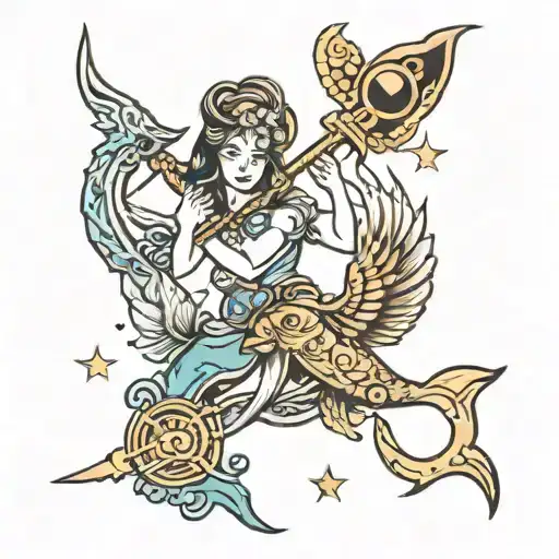 Sagittarius and Pisces in Harmony tattoo design idea
