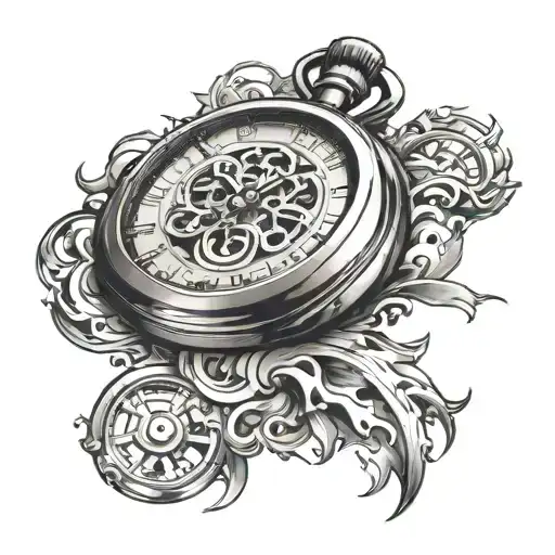 stopwatch surrounded tattoo design idea