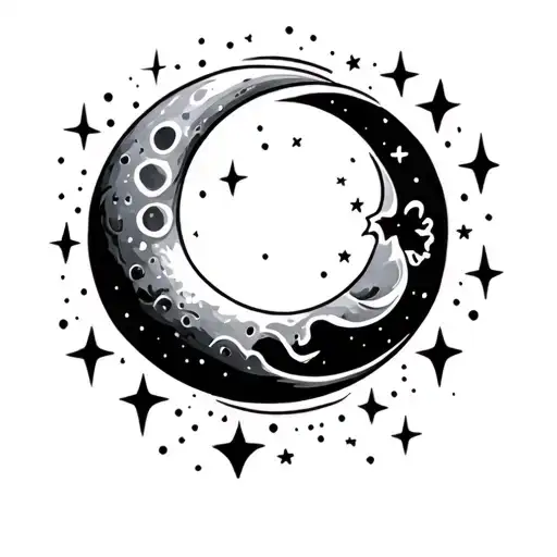 simple Japanese style moon surrounded by stars tattoo design idea
