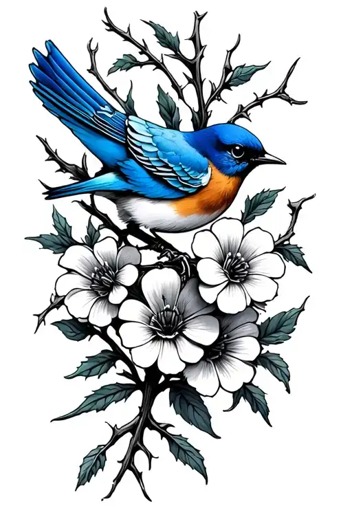 bluebird flowers heartache thorns teenage angst tattoo design idea