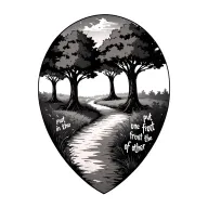 3 trees alongside a path, with words "put one foot in front of the other" on the path tattoo design idea