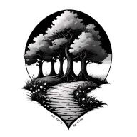 3 trees alongside a path, with words "put one foot in front of the other" on the path tattoo design idea