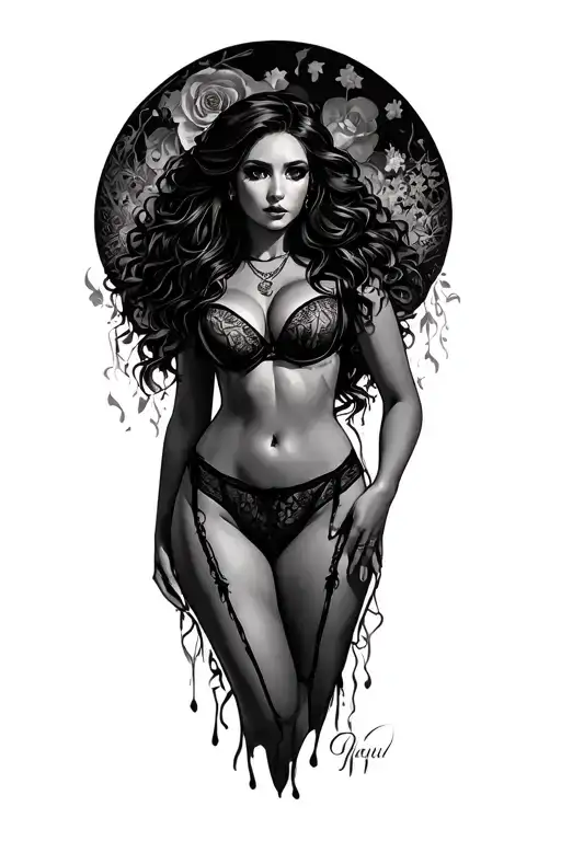 sexy night ladies lingerie wilderness tattoo design idea