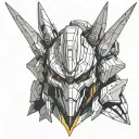 mecha helmet with robotic horns, simple outline without shadows, futuristic mecha tattoo design idea