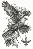thunderbird flying with open wings and thunder and lightning  tattoo design idea