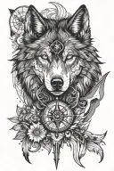 wolf with compass design tattoo design idea