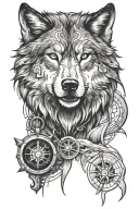 wolf with compass design tattoo design idea