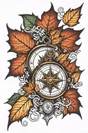 Maple leaf with compass surrounded tattoo design idea