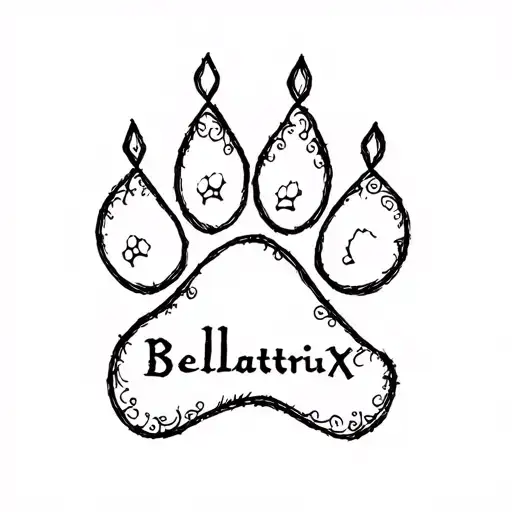 "Bellatrix" paw print with the word tattoo design idea