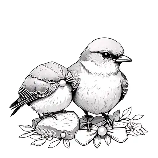 i want a mockinjale and a lark the lark with a pearl or a bread and the mochinjale with a bow tattoo design idea