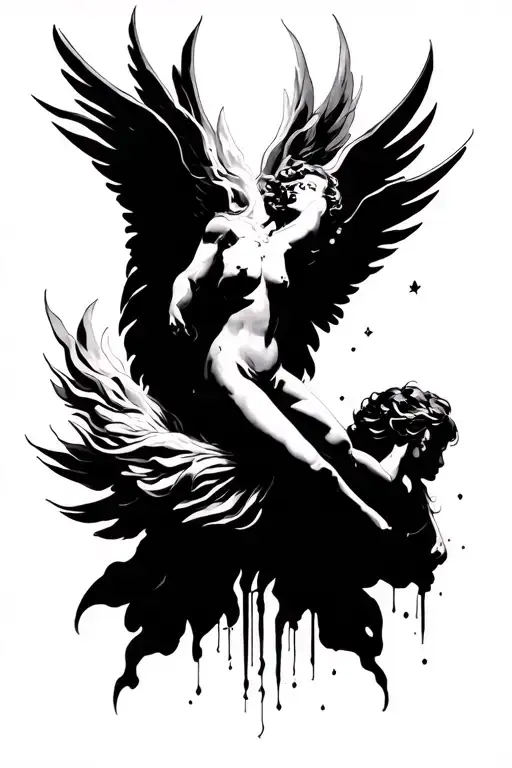 human silouette floating into heaven tattoo design idea